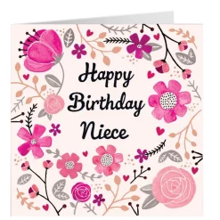 Card Factory Personalised Birthday Card - Pretty Pink Flowers, Niece