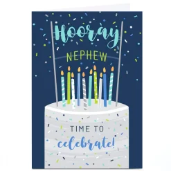 Card Factory Personalised Birthday Card - Time To Celebrate Cake, Nephew