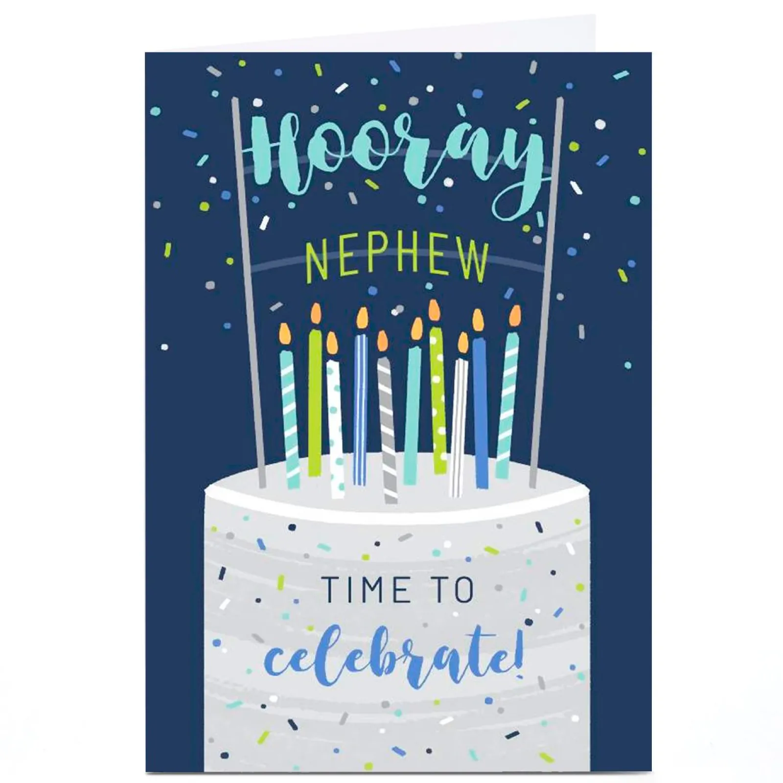 Card Factory Personalised Birthday Card - Time To Celebrate Cake, Nephew
