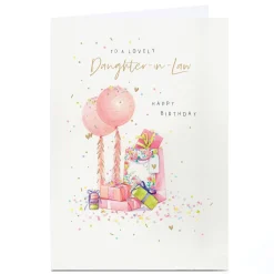 Personalised Birthday Card - Pink Balloons and Presents, To A Lovely Daughter-in-Law Birthday|For Her