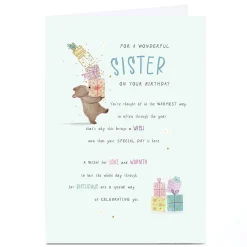 Kids Card Factory Personalised Birthday Card - Bear with Presents Poem, Sister