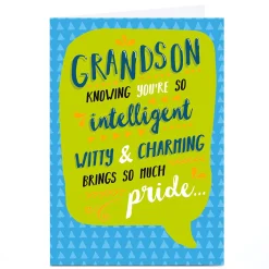 Card Factory Personalised Birthday Card -Intelligent Witty & Charming, Grandson