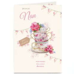 Card Factory Personalised Birthday Card - Nan Floral Teacups