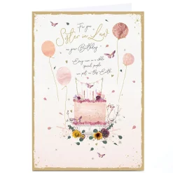 Outlet Personalised Birthday Card - Pink Pastel Cake with Wildflowers, Sister-in-Law Birthday|For Her