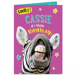 Hot Personalised Birthday Card - Smile Zebra Funny|Birthday