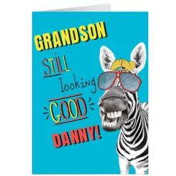 Card Factory Personalised Birthday Card - Grandson, Still Looking Good Zebra