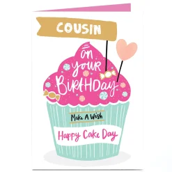 Clearance Personalised Birthday Card - Cousin Make A Wish, Cake Day Kids For Kids|Birthday