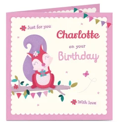 Kids Card Factory Personalised Birthday Card - Pink and Purple Squirrel