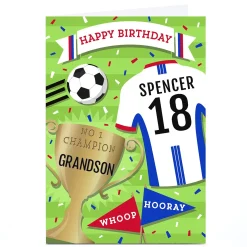 Card Factory Personalised Birthday Card - Football Shirt Grandson