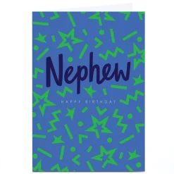 Discount Personalised Birthday Card - Blue and Green Squiggles, Nephew For Nephew|Birthday