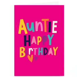 Card Factory Personalised Birthday Card - Pink & Brights Happy Birthday, Auntie