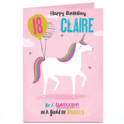 Card Factory Personalised Birthday Card - Be A Unicorn, Editable Age