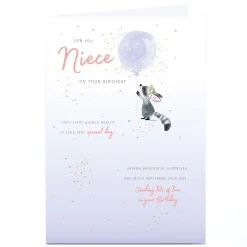 New Personalised Birthday Card - Raccoon Sparkle Balloon, Niece Kids For Niece|For Kids