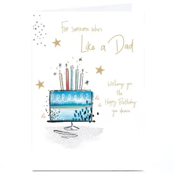Card Factory Personalised Birthday Card - Blue Birthday Cake and Stars, Like a Dad