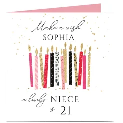 Card Factory Personalised Birthday Card - Make A Wish Niece, Editable Age