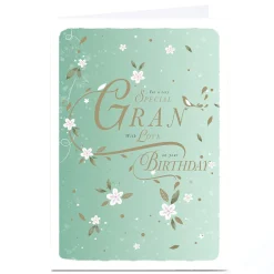 Card Factory Personalised Birthday Card - Pastel Green Flower Blossom, Gran