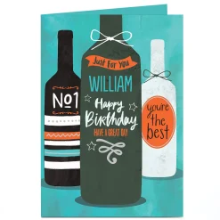 Card Factory Personalised Birthday Card - Wine Bottles