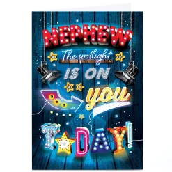 Card Factory Personalised Birthday Card - Spotlight On You Today, Nephew