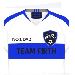 Card Factory Personalised Birthday Card - Dad Blue & White Football Shirt