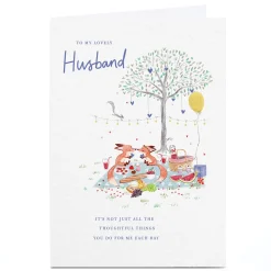 Card Factory Personalised Birthday Card - Foxes Picnic, Husband