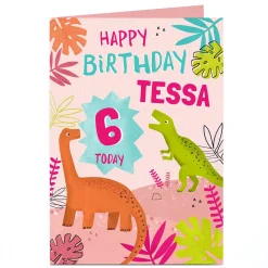 Kids Card Factory Personalised Birthday Card - Pink Dinosaur Name and Age