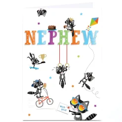 Kids Card Factory Personalised Birthday Card - Party Racoons, Nephew