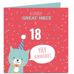 Card Factory Personalised Birthday Card - Cat In A Party Hat, Editable Age