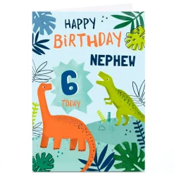 New Personalised Birthday Card - Dinosaurs Nephew, Any Age Kids For Nephew|Editable Age