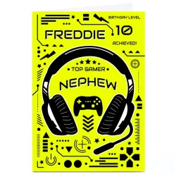 Hot Personalised Birthday Card - Top Gamer Nephew, Any Age Kids For Son|For Nephew