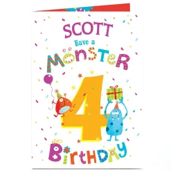 Hot Personalised Birthday Card - Monster Birthday, Editable Age Kids For Son|For Grandson