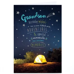 Card Factory Personalised Birthday Card - Camping Adventures, Grandson