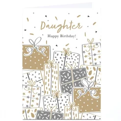 Card Factory Personalised Birthday Card - Gold and Silver Presents, Daughter