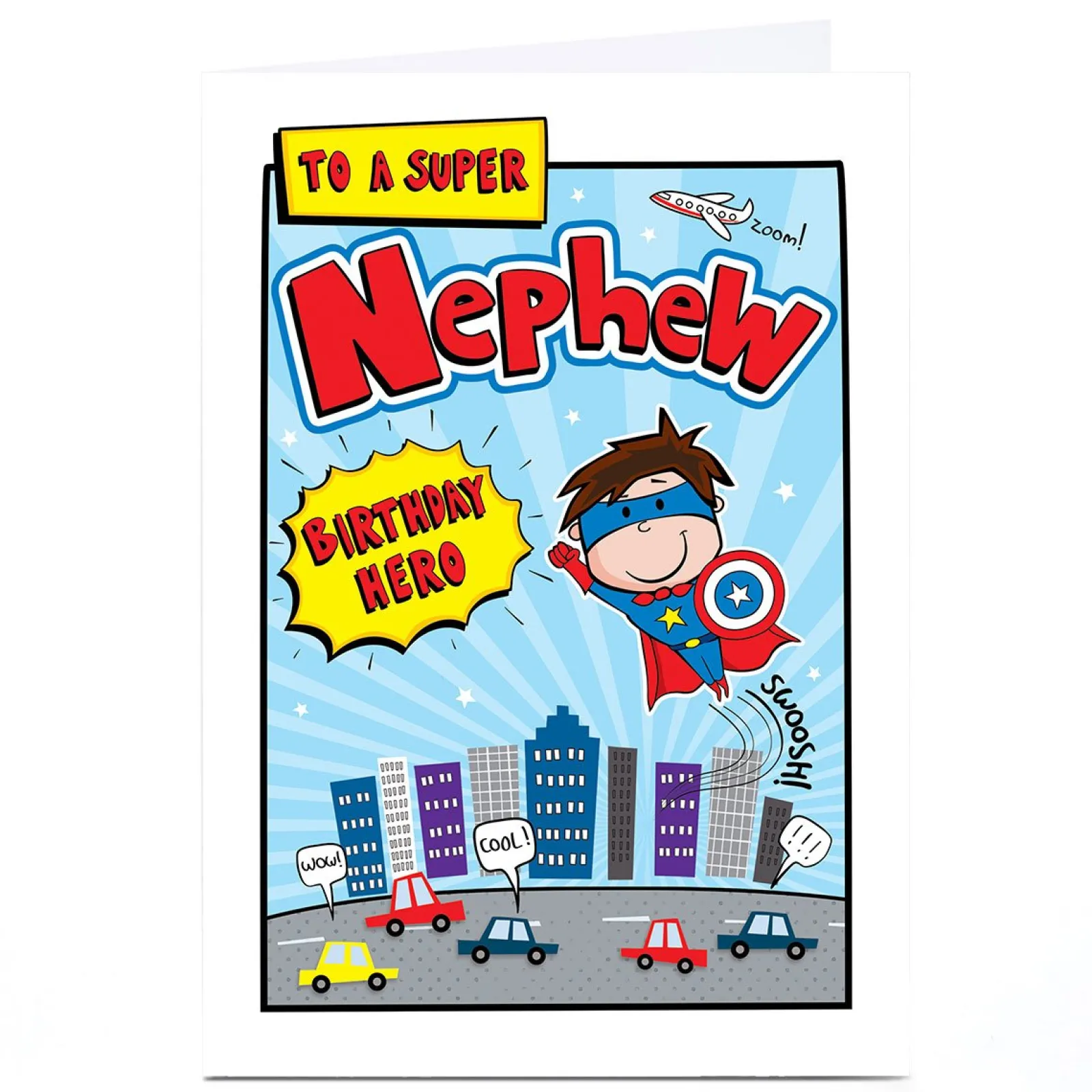 Online Personalised Birthday Card - Superhero City, Nephew Kids For Nephew|For Kids