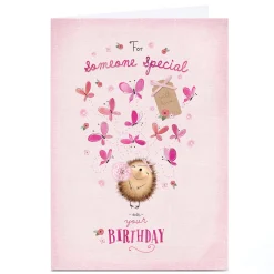 Online Personalised Birthday Card - Pink Hedgehog Butterflies, Someone Special Birthday|For Her