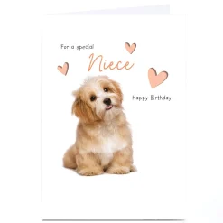 Kids Card Factory Personalised Birthday Card - Puppy Lovehearts, Niece