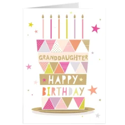Personalised Birthday Card - Pink Geometric Cake, Granddaughter For Granddaughter|Granddaughter