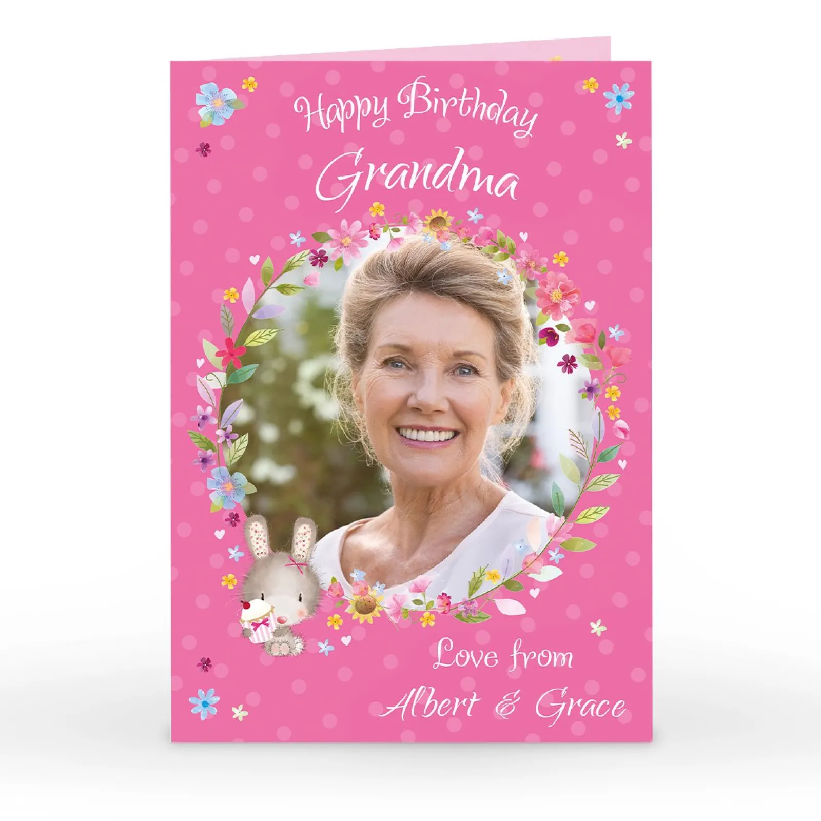Card Factory Personalised Birthday Card - Pink Floral Wreath