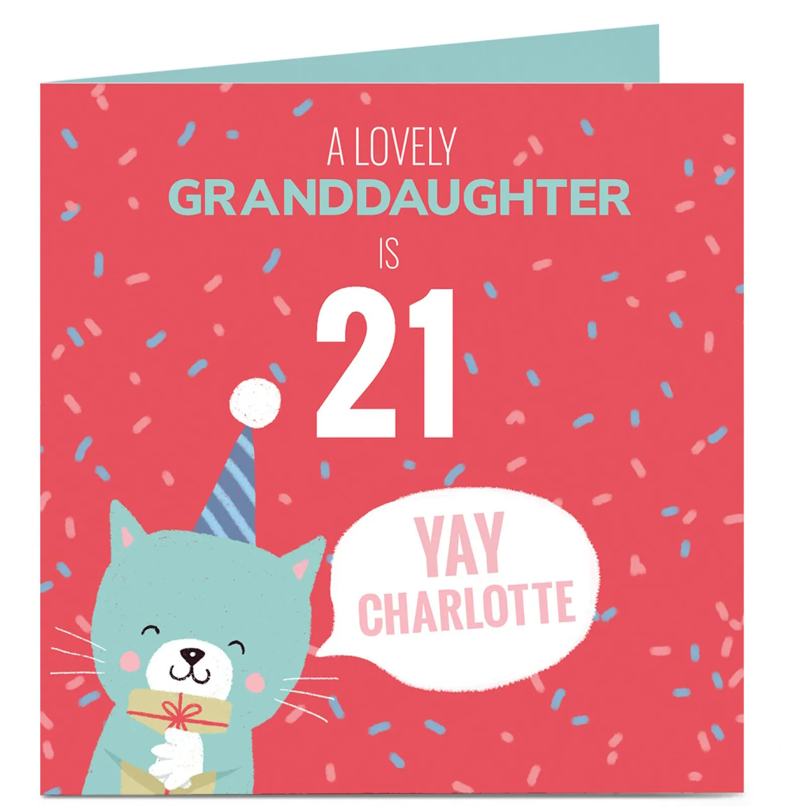Card Factory Personalised Birthday Card - Granddaughter Cute Cat, Editable Age