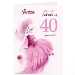 Card Factory Personalised Birthday Card - Lady In Pink, Editable Age