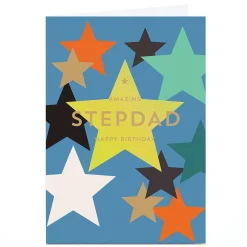 Card Factory Personalised Birthday Card - Classic and Bright Stars, Stepdad