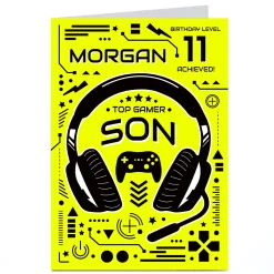 Kids Card Factory Personalised Birthday Card - Top Gamer Son, Editable Age