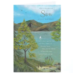 Card Factory Personalised Birthday Card - Trees with a Lake, Any Relation