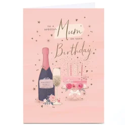 Clearance Personalised Birthday Card - Pink Champagne and Cake, To A Special Mum For Mum|Mum