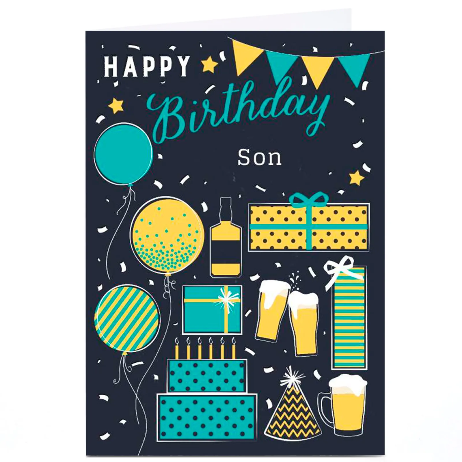 Card Factory Personalised Birthday Card - Booze, Presents & Balloons, Son