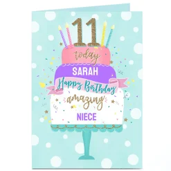 Kids Card Factory Personalised Birthday Card - Birthday Cake Niece Age 11