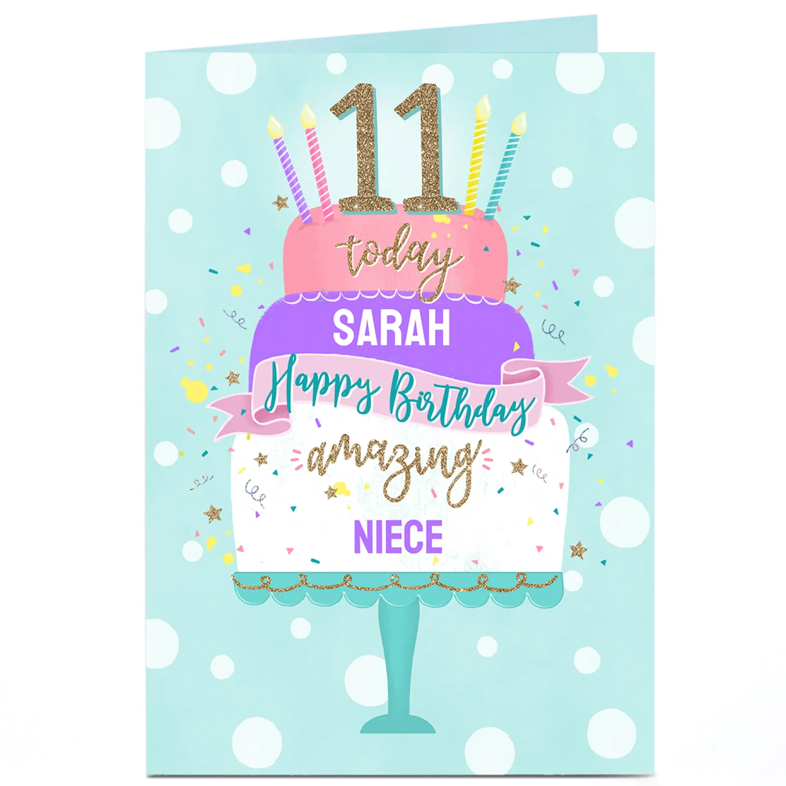 Kids Card Factory Personalised Birthday Card - Birthday Cake Niece Age 11