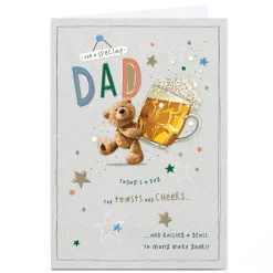 Card Factory Personalised Birthday Card - Bear With Beer Toasts and Cheers, Dad