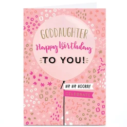 Card Factory Personalised Birthday Card - Pink Hip Hip Hooray, Goddaughter