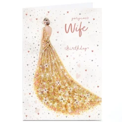 Clearance Personalised Birthday Card - Gorgeous Gold Sparkle Dress, Wife For Wife|Birthday