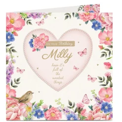 Discount Personalised Birthday Card - Embroidered Heart Premium Square|Birthday